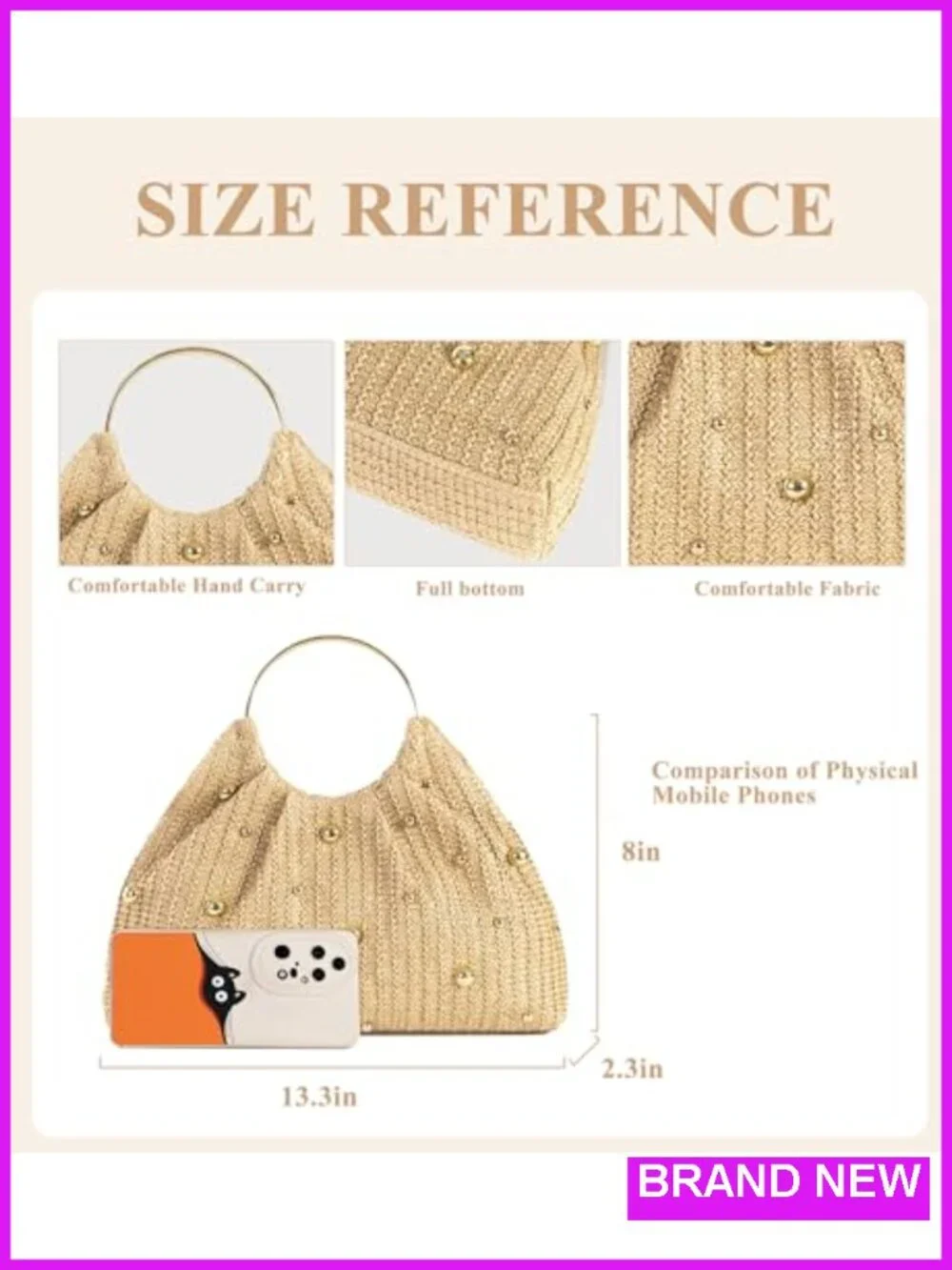 Boho Raffia Straw Beach Bag with Ring Handle Handwoven